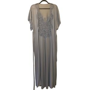 VTG Olga Peignoir Nightgown Robe Set 91060 XL Light Blue Lace Trim Made in USA